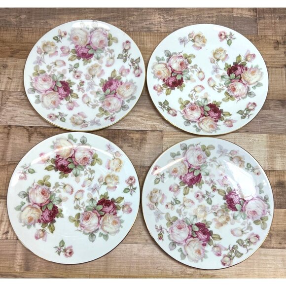 Schumann Arzberg Bavaria Germany Floral Rose Design Porcelain Plates Set Of 4 - Picture 1 of 5